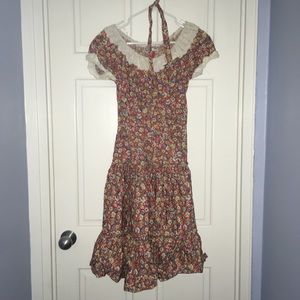 Trolley Car vintage dress, red w/flowers, size 7